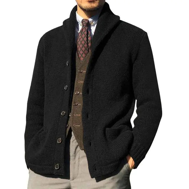 Men's Thick Knitted Cardigan with Pockets and Buttons