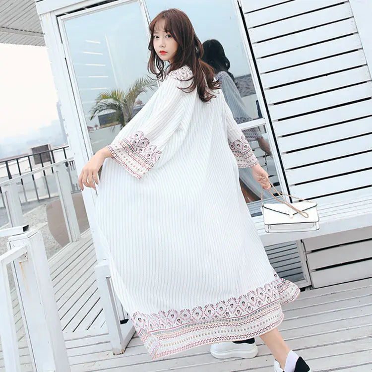Floral Plus Size Chiffon Cardigan for Summer Beach