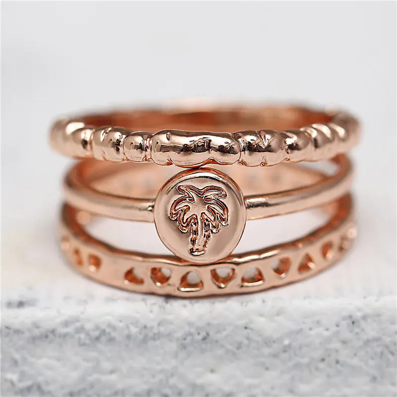 Creative Rose Gold Leaf Women's Engagement Ring Set