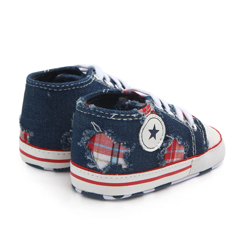 Lace-Up Denim Holey Toddler Canvas Shoes for Babies