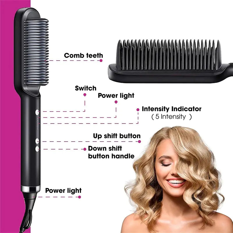 2-in-1 Electric Hair Straightener & Curling Brush