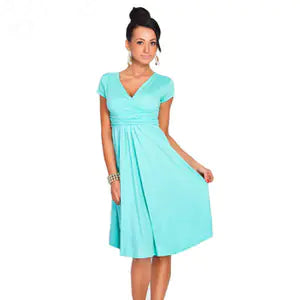 Deep V-Neck Color Block Professional Dress