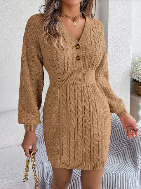 Women's Button Lantern Sleeve Dress