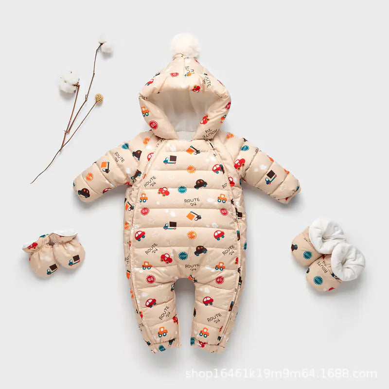 Newborn Winter Baby Down Jumpsuit with Foot Cover