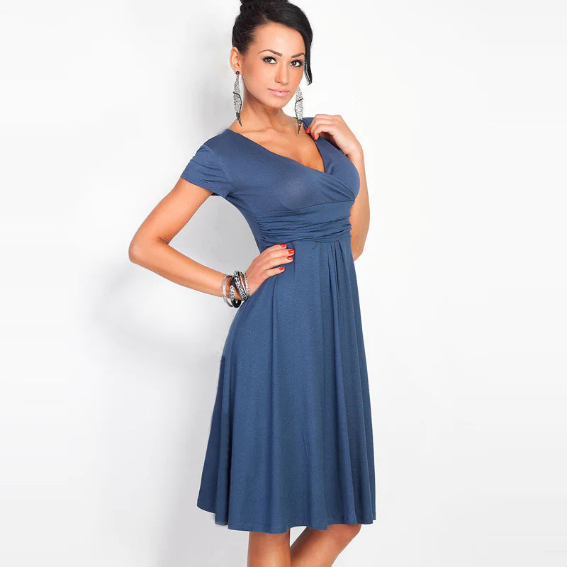 Deep V-Neck Color Block Professional Dress