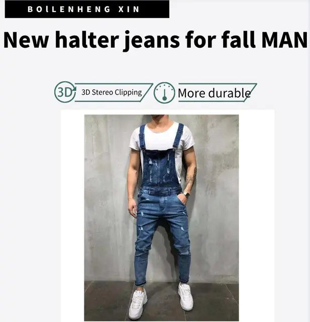 Stylish Men's Denim Jumpsuit and Slim Frayed Pants