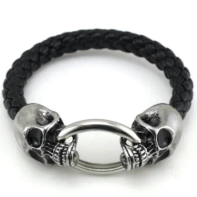 Men's Punk Style PU Leather Woven Bracelet with Skull