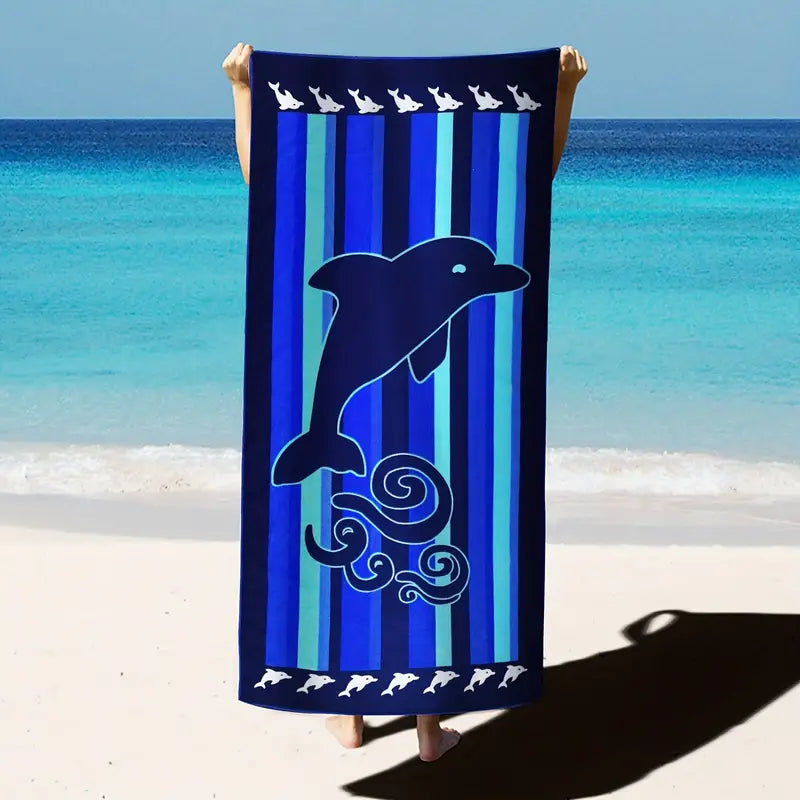 Blue Dolphin Microfiber Beach Towel - Oversized 55"x27.5"