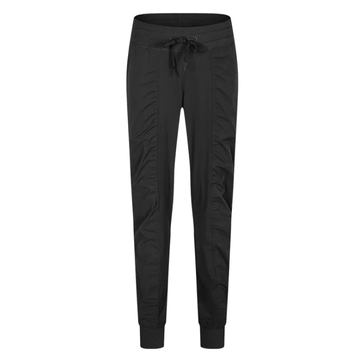 High-Waisted Casual Yoga Pants with Ruched Cuffs