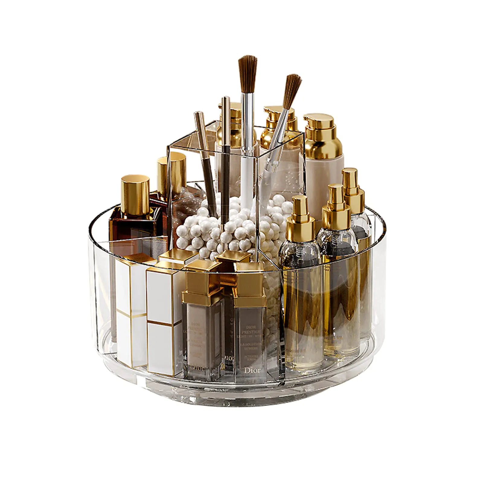 Taiuloo 360 Rotating Makeup Organizer Lazy Susan Turntable Cosmetics Storage Tray Spinning Makeup Brush Holder Organizer Case for Vanity Brushes Lipsticks Perfumes Skincare Clear