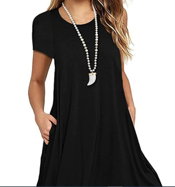 Plus Size Lace Panel Round Neck Short Sleeve Dress