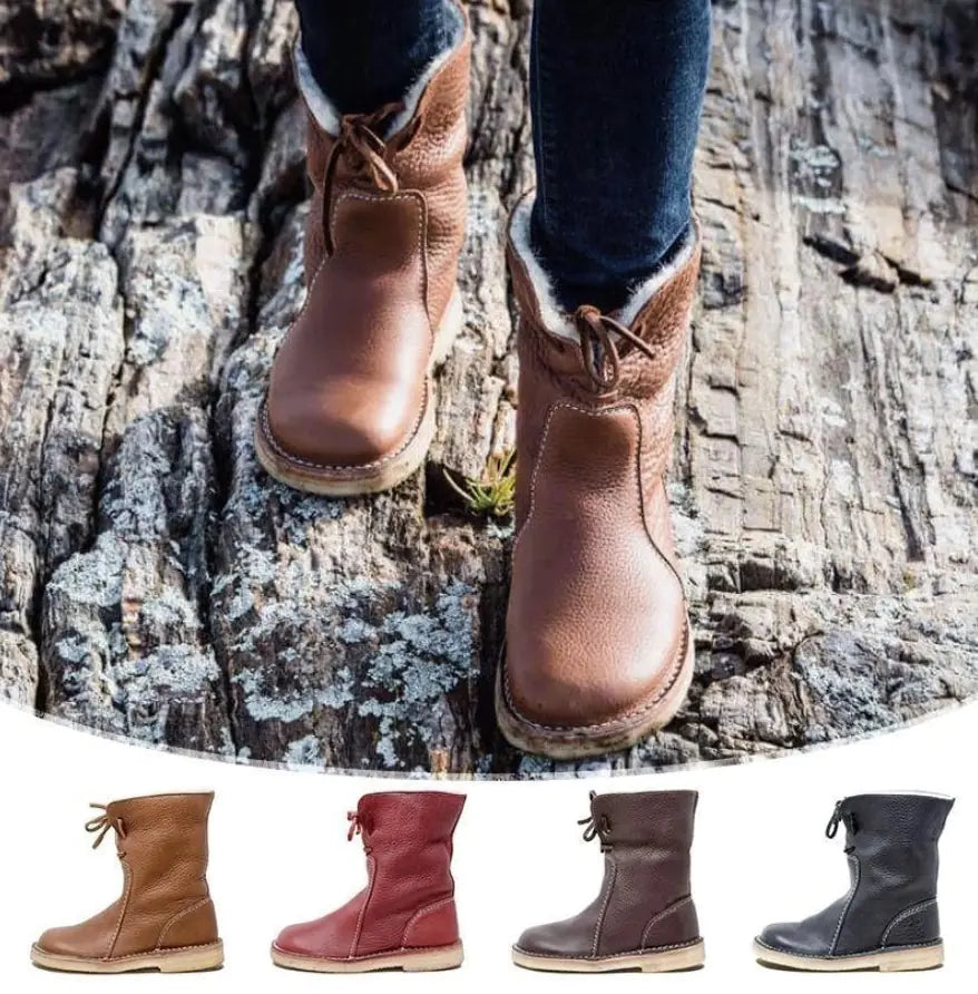 Laced Round Toe Plush Winter Snow Boots (Plus Size)