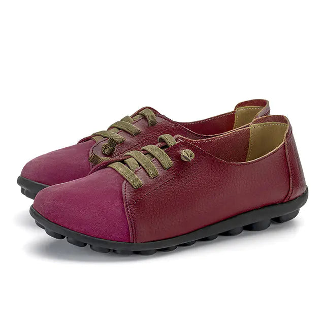 Genuine Leather Women's Lace-Up Flats and Loafers
