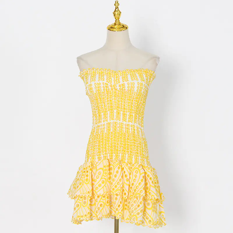 Spring Sexy A-Line Strapless Embroidered Dress