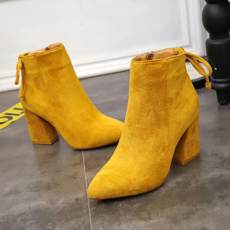 Women's Fashion High Heel Ankle Boots with Bow