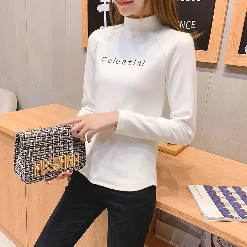 Embroidered Mock Neck Pullover Top for Women