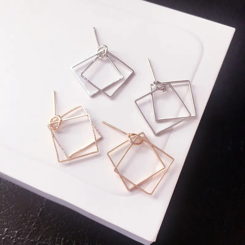 Geometric Hollow Square Earrings - Vintage Minimalist Style