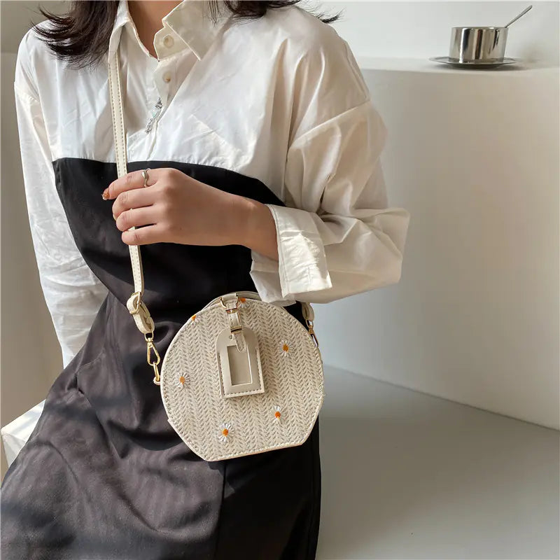 Women's Straw Lace Round Bag - All Match Shoulder Messenger