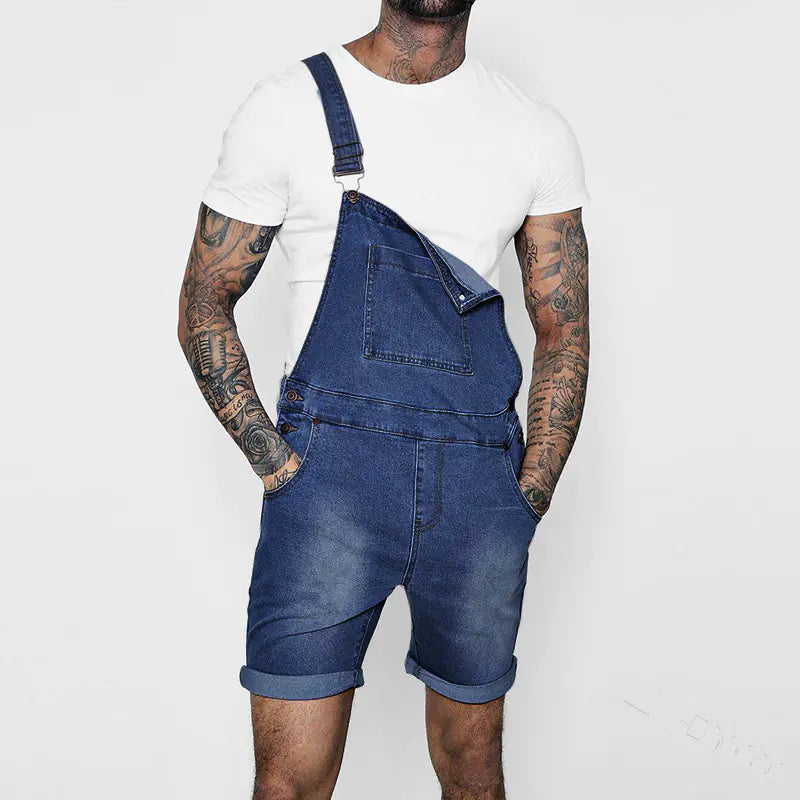 Men's Fashion Rolled-Up Bib Trousers Jumpsuit