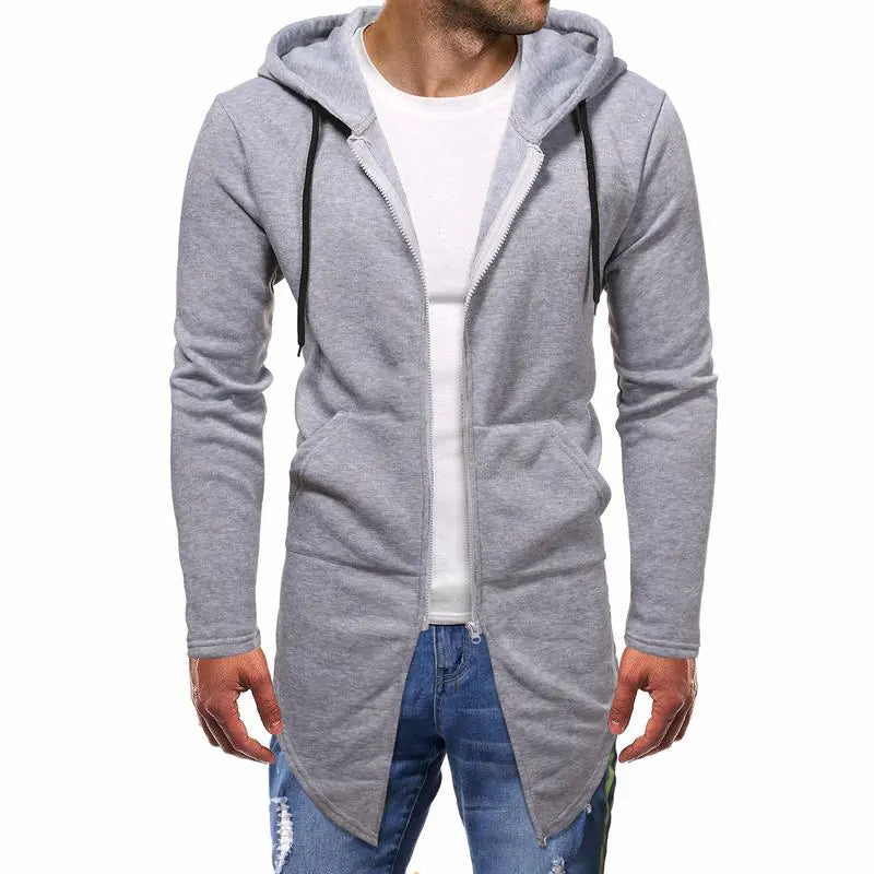 Men's Hooded Sweater Cardigan - Solid Color, Mid Length