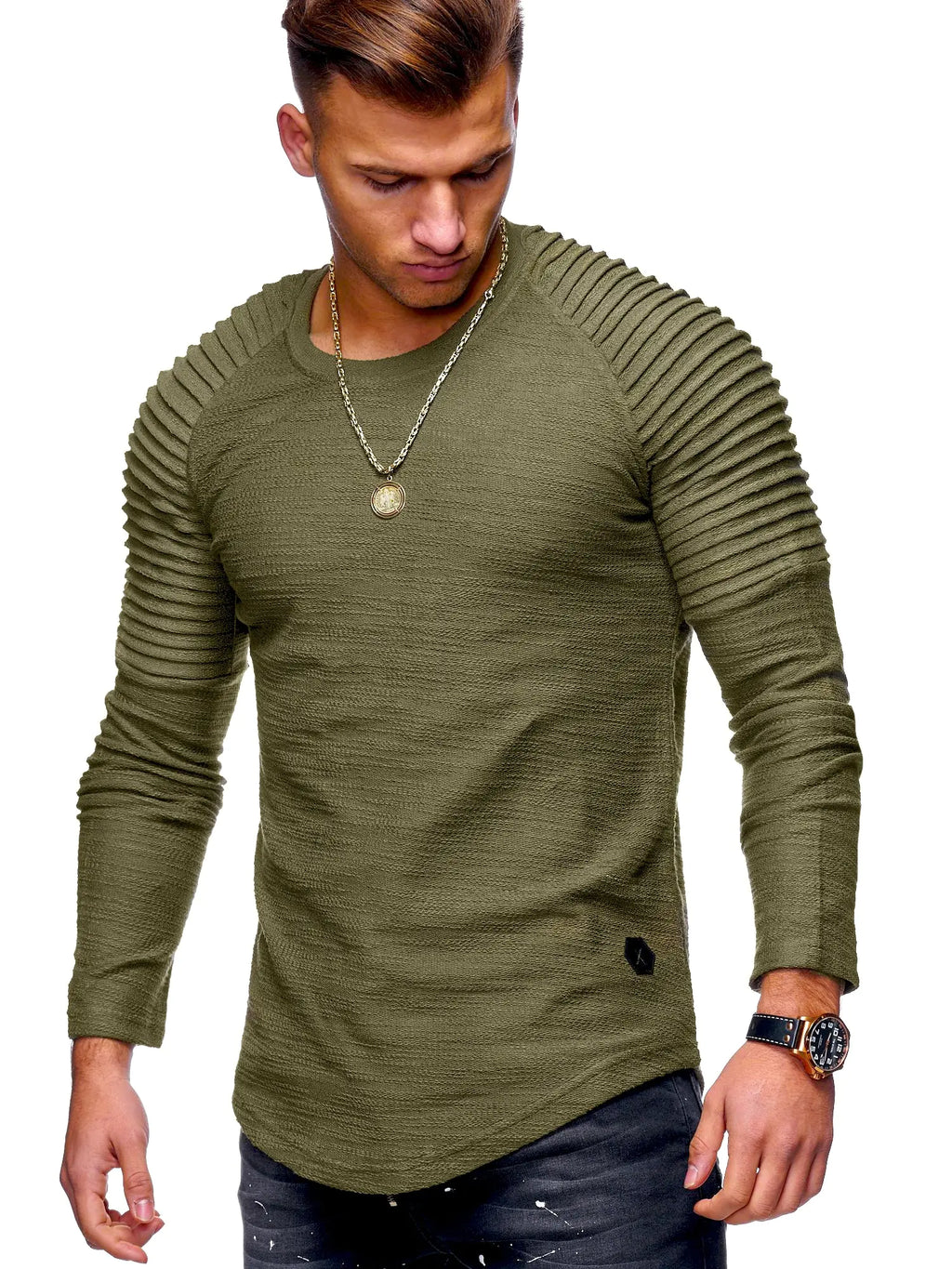Men's Slim Fit Long Sleeve Striped T-Shirt (Plus Size)