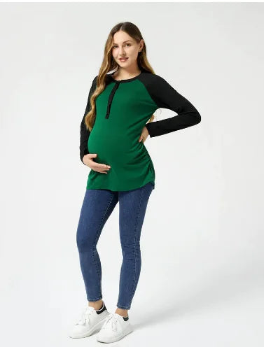 Maternity Nursing Top with Color Block Design
