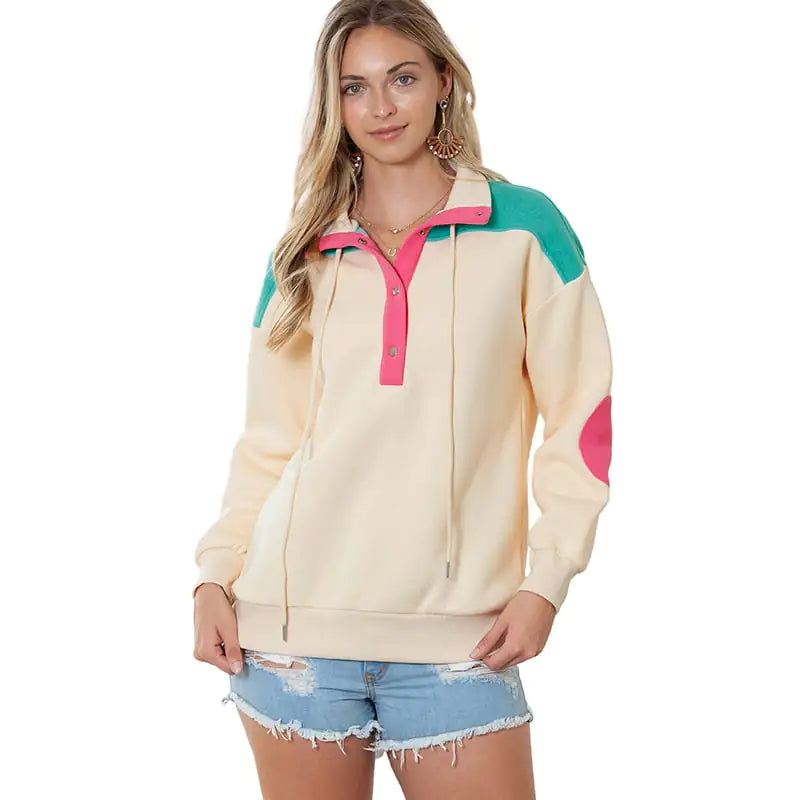 Women's Color Contrast V-neck Pullover Sweater Top