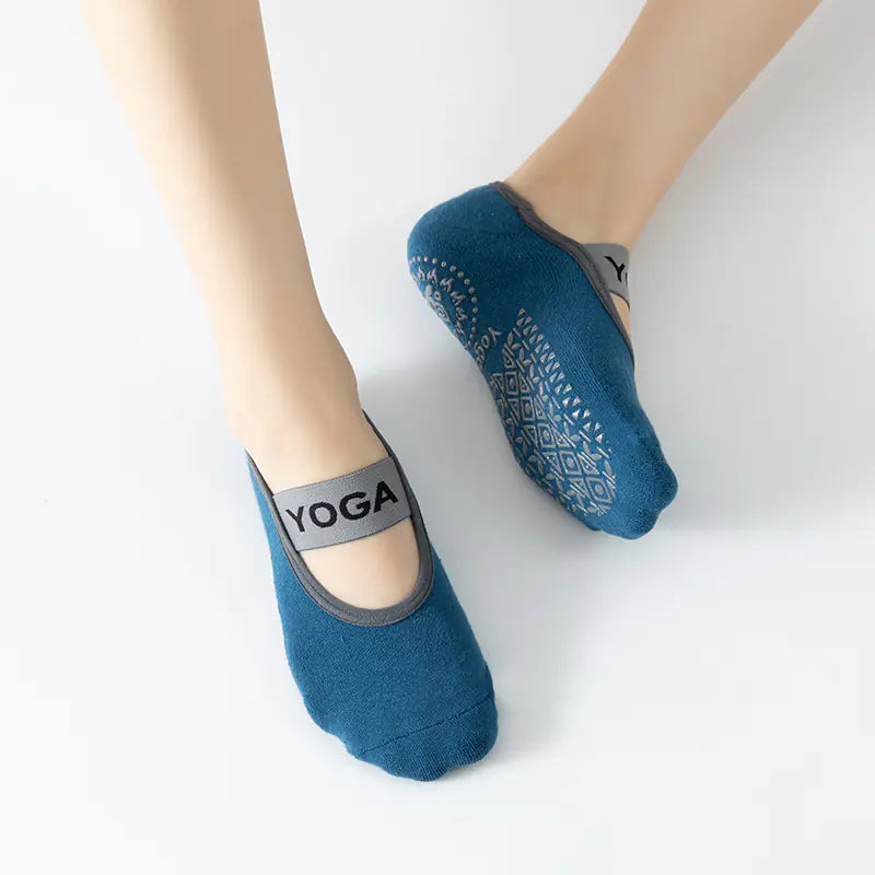 Trendy Cotton Yoga Socks with Grip and Wide Straps