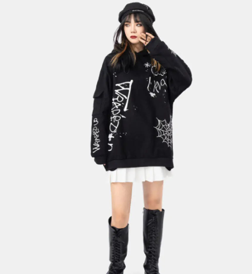 High Street Hip Hop Graffiti Embroidered Hoodie