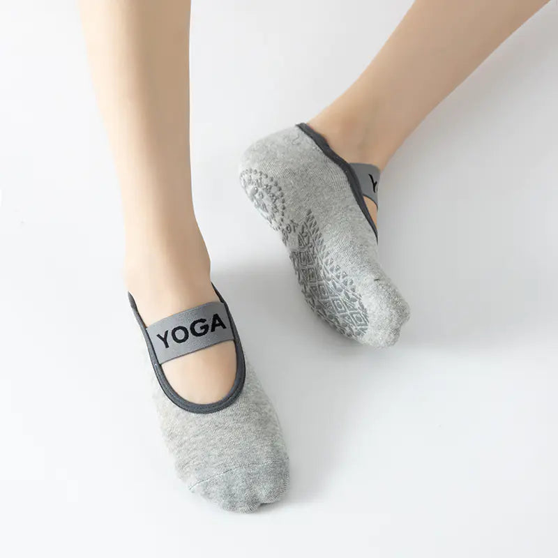 Trendy Cotton Yoga Socks with Grip and Wide Straps