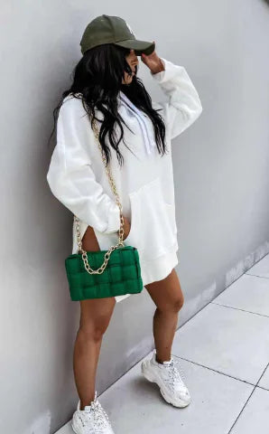 Loose-fitting Long Sleeve Women's Sweater with Drawstring