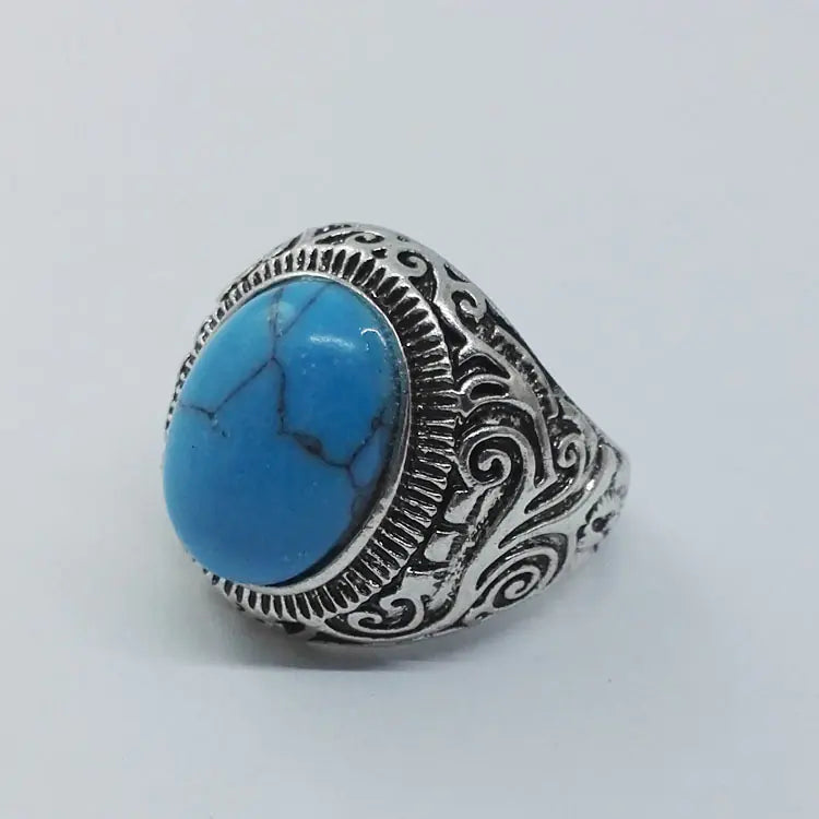Vintage Turquoise Men's Titanium Steel Ring Wholesale