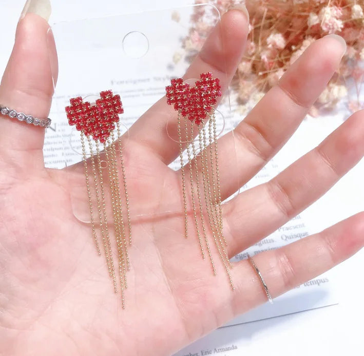 Tassel Heart Long Earrings