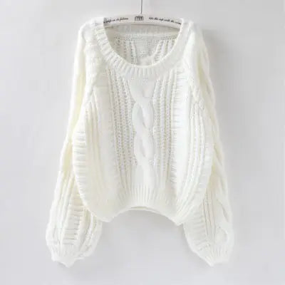 Short Lantern Sleeve Sweater with Round Neck
