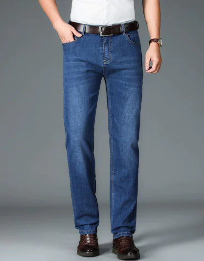 Men's Cotton Mid-Waist Thin Stretch Jeans - Black