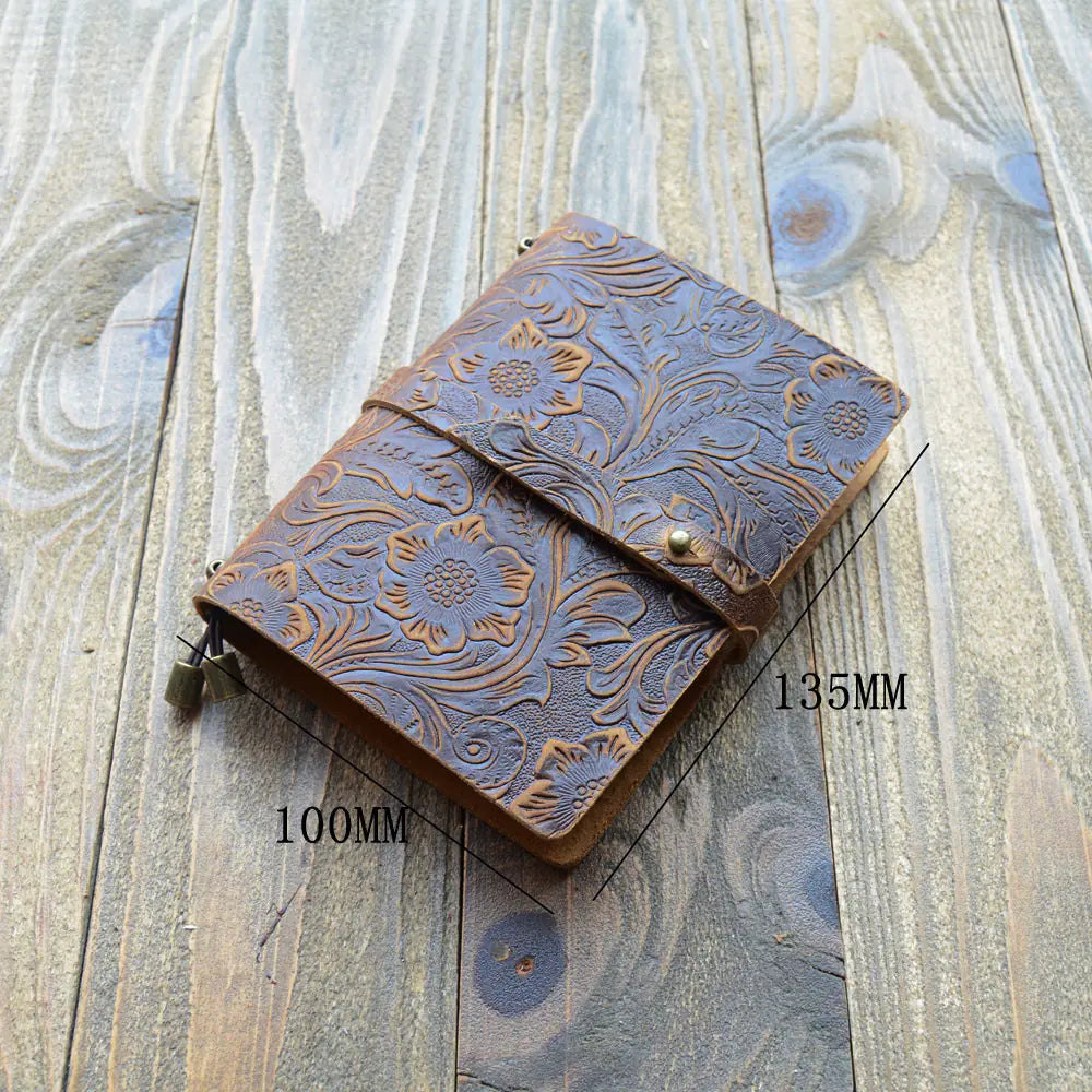 Custom Vintage Leather Notebook with Creative Carving