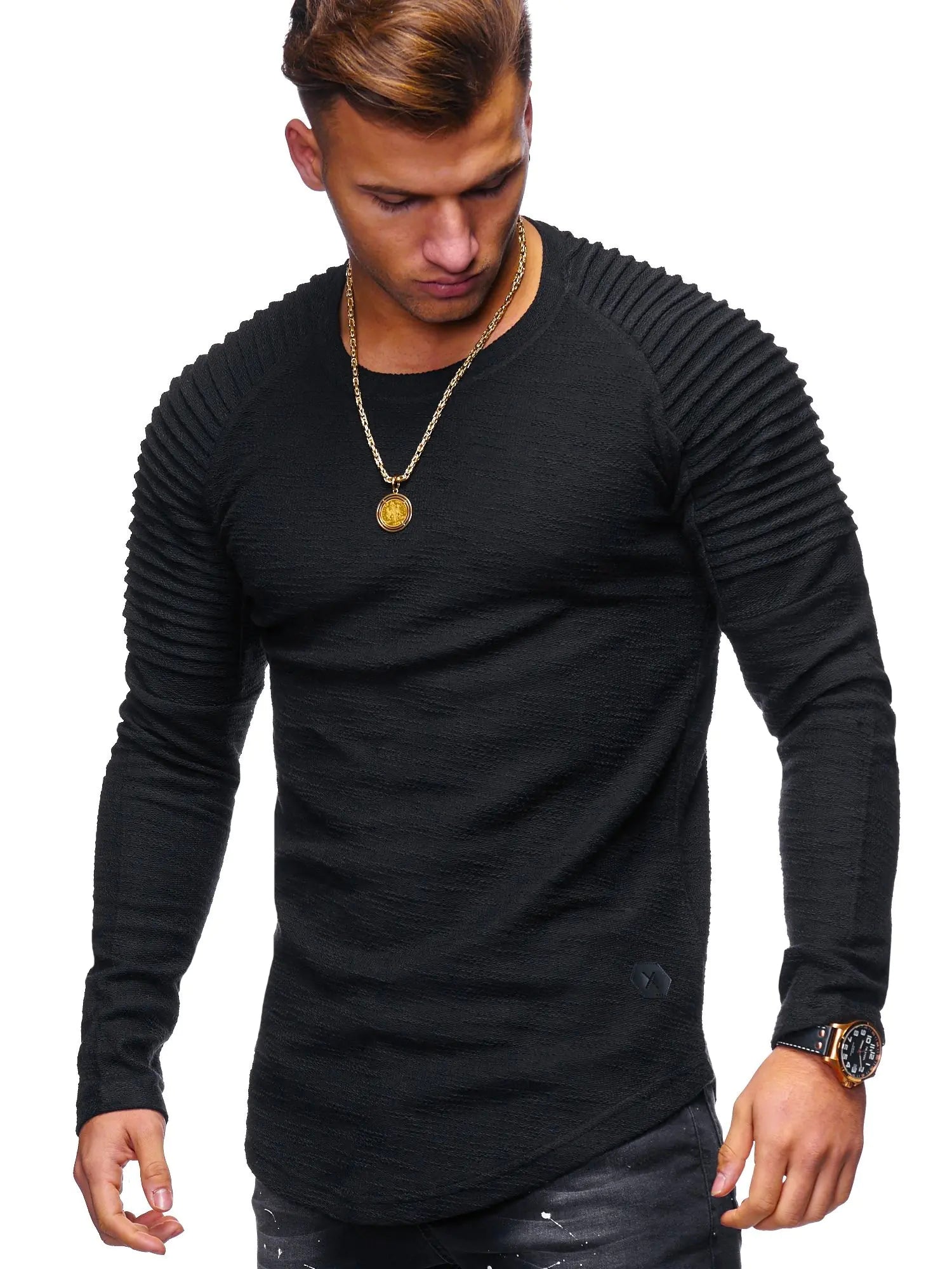 Men's Slim Fit Long Sleeve Striped T-Shirt (Plus Size)