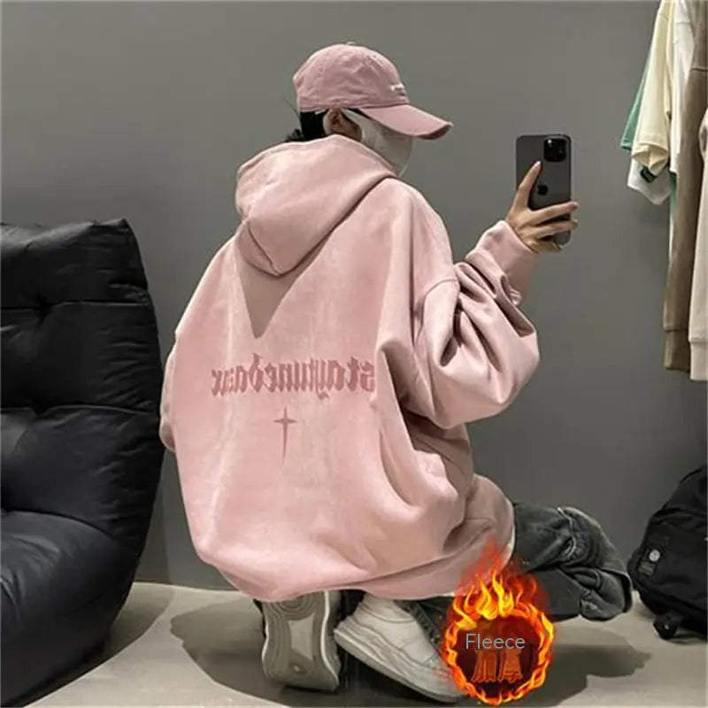 Burgundy Suede Hoodie with Men's Extra Fleece