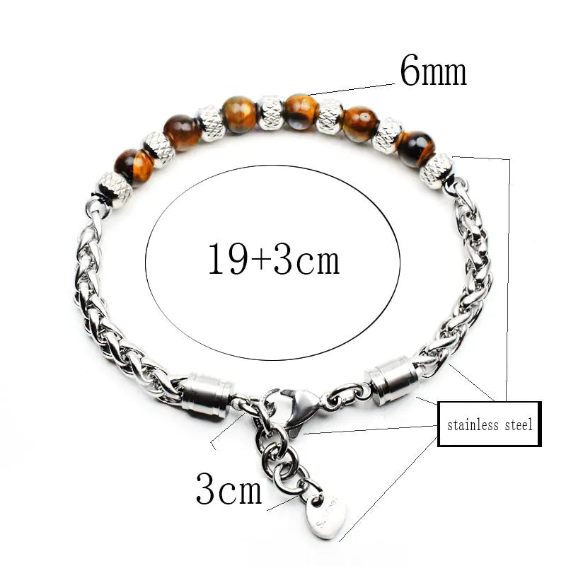 Adjustable 6mm Tiger Eye Stone Bracelet for Men