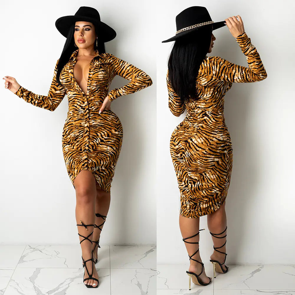 Irregular Long Sleeve Shirt Dress