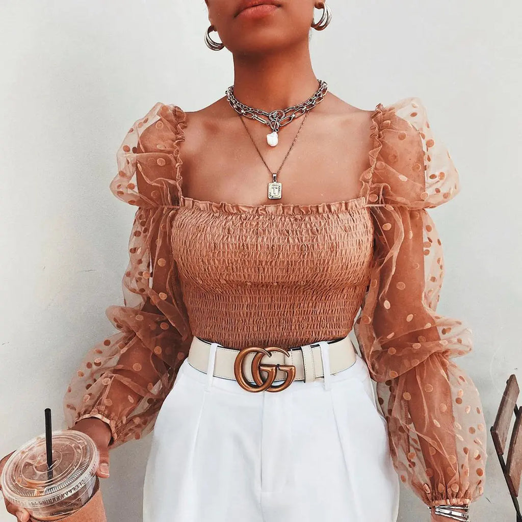 Sheer Off-Shoulder Puff Sleeve Top