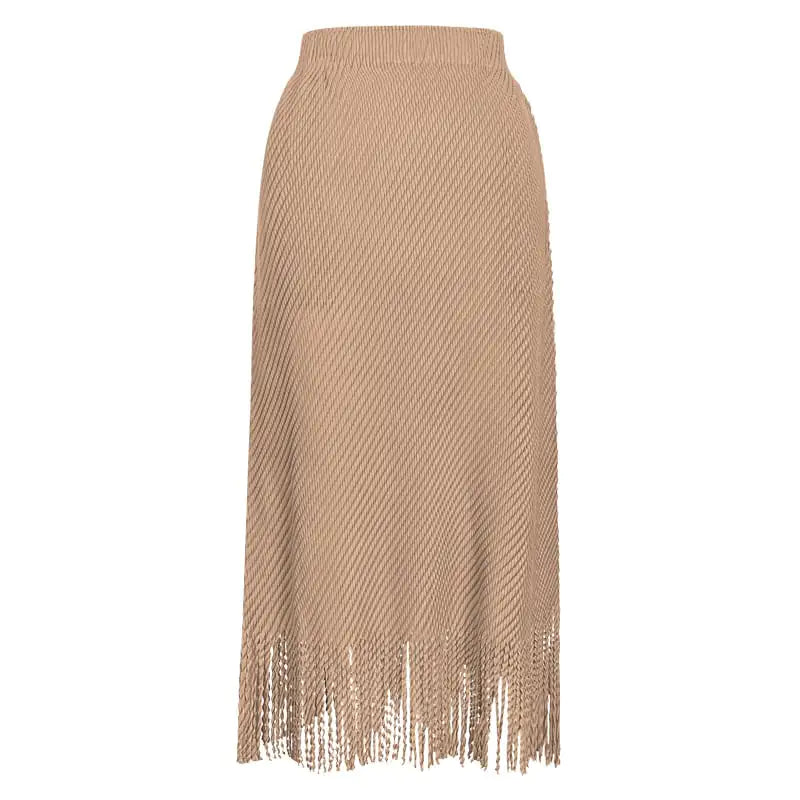 Summer High Waist Solid Color Tassel Skirt