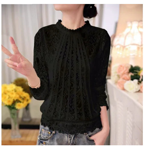 Lace and Hollow Out Slim Fit Top