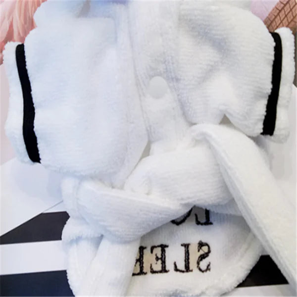 Hooded Pajamas Dog Bathrobe - White Dog Clothing