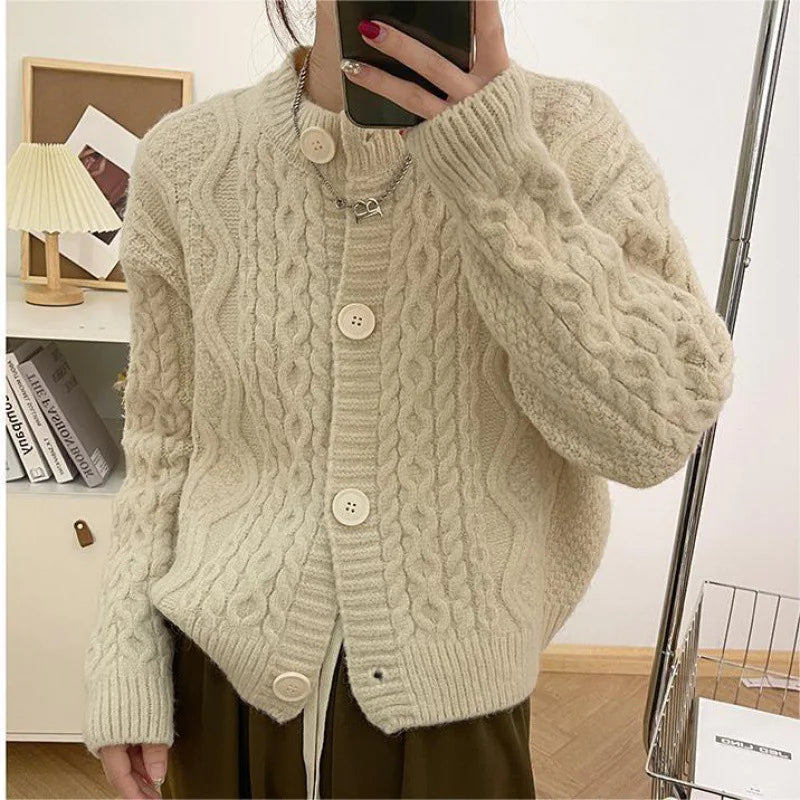 LLANO Loose Chic Cable Knit Cardigan for Women