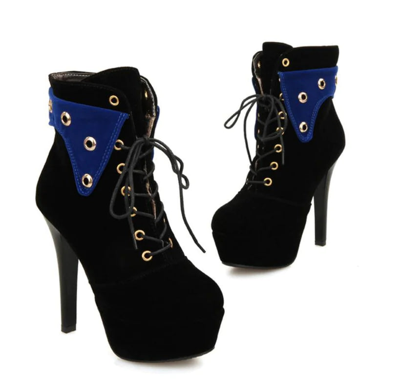 Waterproof Round Toe High Heel Lace-Up Women's Boots