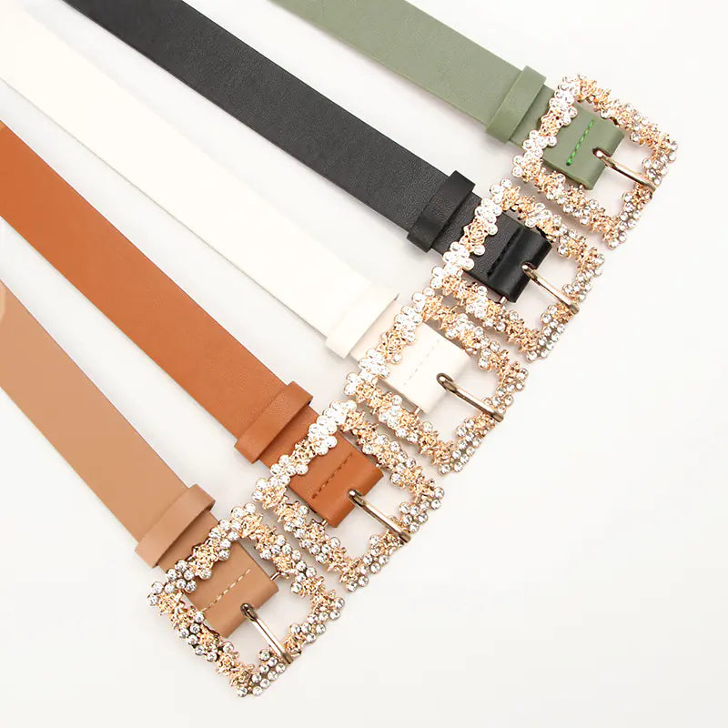 Elegant Women's PU Belt with Rhinestone Pin Buckle