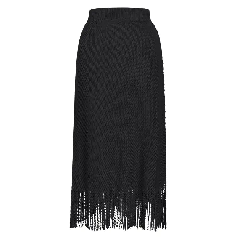 Summer High Waist Solid Color Tassel Skirt