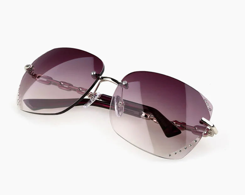 Trendy Fashionable Rimless Sunglasses with Diamonds