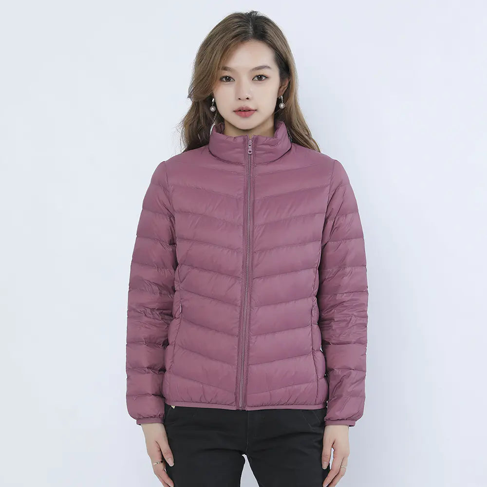 Lightweight Women's Down Jacket with Stand Collar (Plus Size)